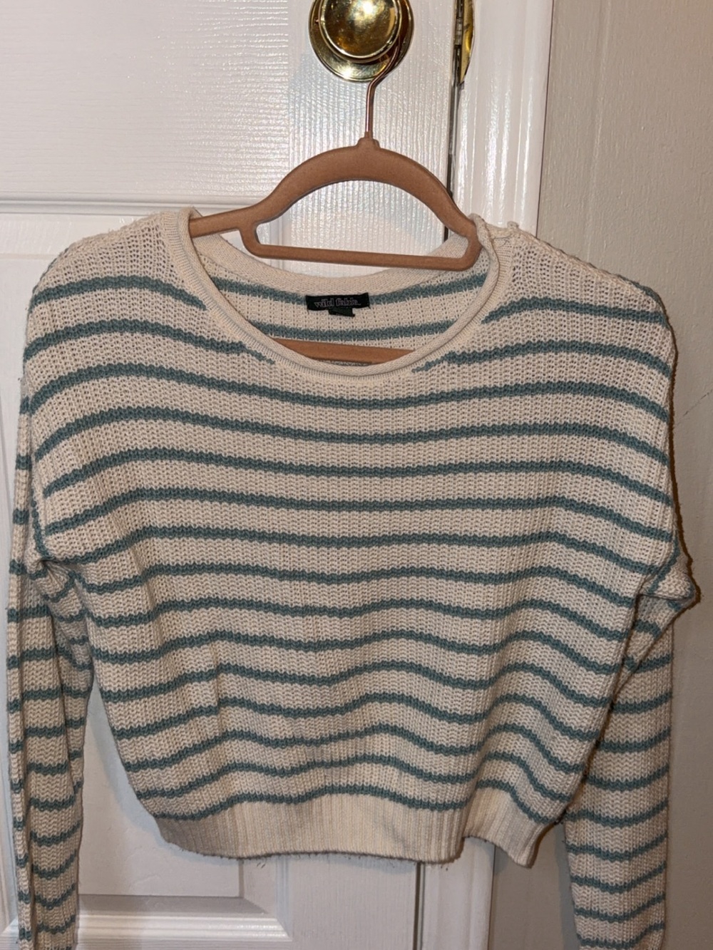 XS Wild Fable Cropped Crewneck Sweater in Cream and Sage
